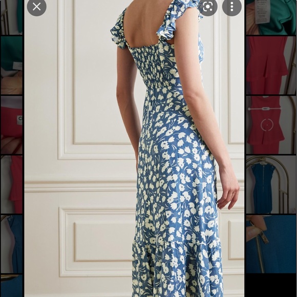 Reformation | Blue Bondi Ruffled Floral-print Crepe De Chine Midi Dress - Picture 3 of 12